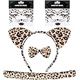 MAKINGTEC Leopard Costume Set, Leopard Cat Ears Headband Bow Tie Tail, 2 Sheets Leopard Temporary Face Stickers for Cosplay Costume Party Decor DIY (Leopard Style)