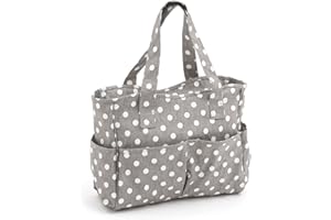 Hobby Gift MRB 8 Artesanal Exclusiva, Bandolera, Bolsa de Tejer, Almacenamiento de Hilo, Mochila Escolar, 13 x 36 x 31cm, Algodón de PVC, Lunares Gris