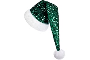 KONVINIT Weihnachtsmütze Erwachsene Nikolausmütze Weihnachtsmann Mütz mit Glitzer Pailletten und Plüsch Rand für Christbaumspitze Festliche Weihnachtsfeier Tannenbaum,rot