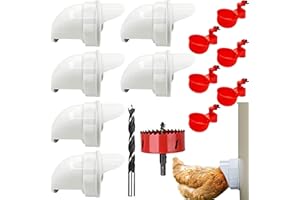 NMM Juego De Alimentador De Pollo Y Agua De Pollo, Kit AutomáTico Sin Residuos, 6 Puertos De AlimentacióN De Aves De Corral Y 6 Tazas De Agua para Pollos, PáJaros, Patos, Pavos (Blanco Y Rojo)