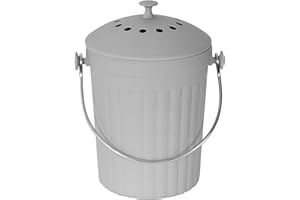 Light Grey Eco Bamboo Fibre Compost Caddy & All-Green Composting Guide - Kitchen Food Bin for Food Waste Recycling