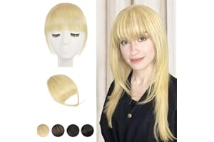 BARSDAR Clip in Fringe Human Hair 100% Real Hair Fringe Extensions Clip in French Bangs Fringe with Temples Clip on Fringe Bangs Real Hair Pieces for women Natural Color Washable/Dye-able 613#-1