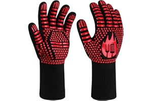 ‎HONGTAISHENG HONGTAISHENG Grillhandschuhe Hitzebeständig 800°C mit Rutschfester Silikonbeschichtung, Als Kochhandschuhe Backofenhandschuhe Backhandschuhe Ofenhandschuhe für Backen Grillen Kochen (Rot)