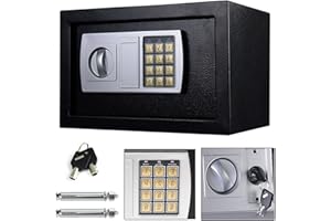 BOWOSE 16L Electronic Digital Safe Box for Home Office Hotel Security Steel with 2 Keys 2 Locking Bolts Wall or Floor Mounted 35x25x25CM Black, 2 Year Warranty