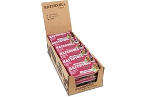 ‎HAFERVOLL HAFERVOLL Flapjack Hanf Sauerkirsch, 18 x 65 g Müsliriegel - mit Honig ohne Zusatz von Zucker, ohne Nüsse, mit Hafer, Handmade, im Ofen gebacken