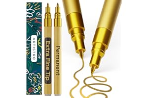 ARTISTRO Permanent Marker - Waterproof Markers for Tire, Fabric, Rocks, Glass, Ceramic, Wood, Paper - Oil Based Paint Pens 2 Gold Extra-Fine Tip