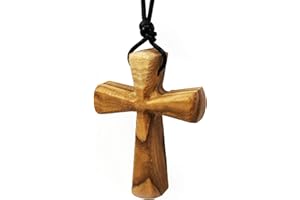 MIZZE MADE FOR LUCK Bethléem Collier en forme de croix en bois massif avec pendentif crucifix en forme de croix pour femme, homme et fille