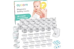 AYCORN® Magnetic Safety Cupboard Locks for Children [20 Locks & 2 Keys] Child & Baby Safety Proofing for Kitchen, Cabinets and Drawers, 30 Second Install (2 Spare Keys) - White