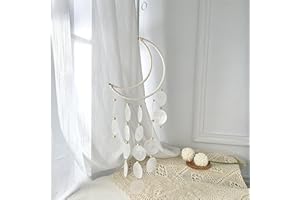 EXQUILEG Windspiel Weiß Perlmutt Muscheln Traumfänger, Fensterschmuck Mond Windspiel Mobile Muschel, Muschel Windspiel Gartendeko