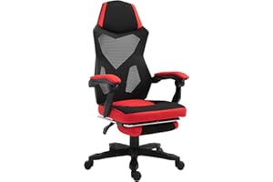 Krzesło biurowe Vinsetto Fotel do gier Regulowana wysokość, oparcie, kółka obrotowe podnóżek, tkanina siatkowa, 58 l x 63 l x 112-122 H, czerwony, czarny