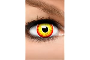 FUNZERA Lentes de contacto HORROR CLOWN de color Halloween, lentilla de motivo amarillo-rojo, 1 par, un solo uso sin receta