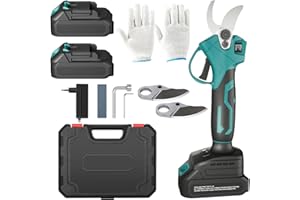 Sécateur électrique sans fil, Geevorks sécateur électrique 20V avec sac de transport, 2×2.0 Ah batterie et chargeur, interrupteur de sécurité, poignée softgrip diamètre de coupe 15-30 mm avec 2* lames