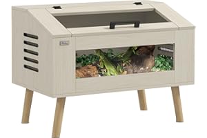 PawHut Terrarium pour Reptiles avec aération latérale, Vivarium pour Serpents 111L avec fenêtres en Verre trempé, Couvercle, 80 x 50 x 60 cm Bois Naturel