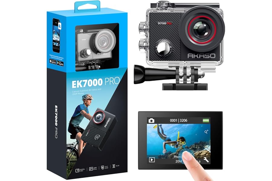 AKASO EK7000 Pro 4K Action Camera - Touch Screen EIS Adjustable View Angle 40m Waterproof Underwater Camera Remote Control Helmet Camera with Accessories Kit