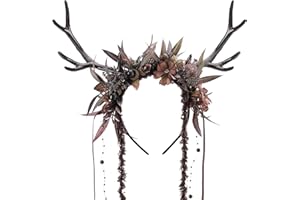 ‎MOSTORY MOSTORY Blumen Hirschgeweih Kopfschmuck für Faschingskostüme, Dunkle Antlers Headband Hirschhörner Kopfbinde für Elfen Karneval Cosplay