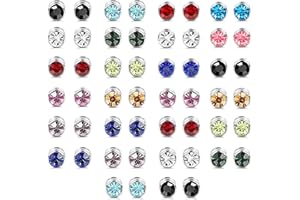 LOLIAS 26Pares Acero Inoxidable Magnético Pendientes para Hombres Mujeres Piedra de Nacimiento Aretes Circón Cúbico Redondo Piercing Pendientes Multicolor 6 MM