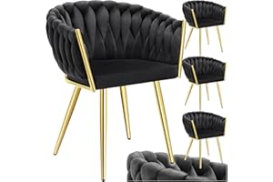 TecTake® Set di 4 Sedie da Pranzo con Braccioli, Sedie Soggiorno in Velluto Extra Fine, Design Elegante a Nodo, Poltrone Velluto con Morbida Imbottitura, Sedie per Sala da Pranzo Versatili - Nero/Oro