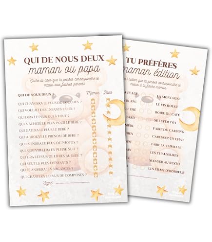 20 Feuilles Cartes Pronostics Baby Shower en Français Gender Reveal Cartes de Jeu Pronostic Naissance Fille et Garçon Fiches Cadeau Souvenir pour Baby Shower Future Maman (A