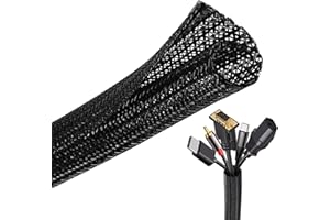 Taiyeestar 5m Kabelschlauch Schwarz, 5-10mm Kabelschutzschlauch, Kabel Verstecken, Kabelkanal Flexibel Gewebeschlauch, Kabelschlauch Selbstschließend für Schreibtisch, TV, Computer