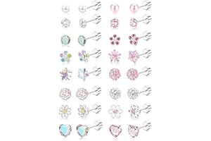 Diamday 16Pairs Screw Back Earrings Set Hypoallergenic for Women Girls Surgical Steel Tiny CZ Pearl Ball Heart Flower Screwback Flat Back Stud Earrings Multicolored Cute Small Cartilage Earrings 20G