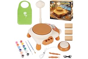 deAO Kit de Tour de Poterie pour Enfants, Mini Tour de Poterie pour Débutants avec Pâte à Modeler et Outils de Sculpture, Artisanat avec à Baguer pour Enfant de 8 Ans+, DIY Cadeau Parfait