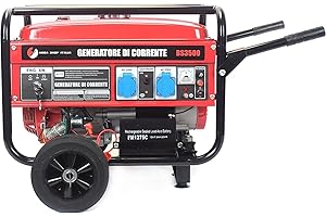 MEGASHOPITALIA Generatore di Corrente 3000W Benzina 4 tempi con 2 prese 230V con Avviamento Automatico a Chiave e Batteria Portatile con Ruote