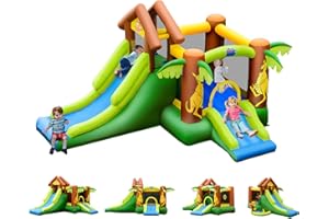 COSTWAY Château Gonflable pour Enfants avec Toboggan, Motif Kangourou,30 Ballons 388x343x228,5CM pour 5 Enfants 3-10 Ans Capacité Max135KG Soufflerie Non-Incluse…