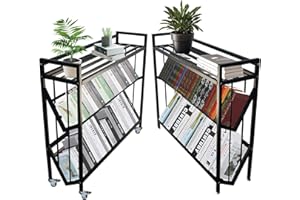 MYUTHDT Mobile Book Cart, Rolling Library Cart with Shelves (Black, V-Shaped)