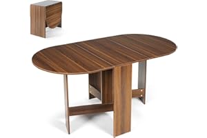 GiantexUK Folding Dining Table, Wooden Kitchen Drop Leaf Table for 4-6 People, Space-saving Extendable Study Workstation PC Desk for Kitchen Dining Living Room