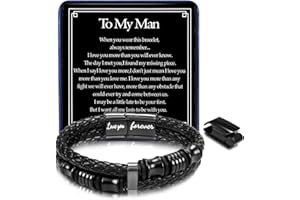 Joykee Mens Leather Bracelets Adjustable Jewellery Gifts for Men Husband Boyfriend Adjustable Stainless Steel Wrist Bracelet Men with Card Letters Birthday Christmas