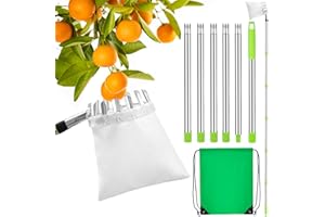 Niboken Recolector de Frutas Recolectoras para Manzanas, 2.4M Recogedor de Frutas Telescópico Herramientas Cerezas Bayas Recolector con Varillas de Extensión Bolsa de Tela