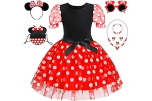 YYDSXK Kostium księżniczki dla dziewczynek, dziecięca sukienka Tutu w kropki, okulary myszy, torba na uszy, opaska na głowę, przebranie myszy dla dziewczyn, na przyjęcie urodzinowe, karnawał, cosplay