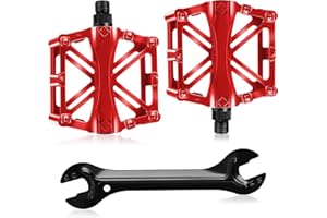 WRESS 9/16” 2PCS Mountain Bike Pedals - Black Aluminum Alloy MTB Pedals with Wrench - Anti-Slip Pedals for Mountain Bike, BMX and MTB Bike