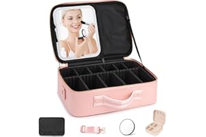 YOKILLY Trousse Maquillage avec LED Miroir：37 * 26CM Grande Voyage Vanity Femme Malette Maquillage - Trousse De Maquillage Femme avec 3 Modes D'Éclairage - Professionnel Vanity Et Trousses à Maquillage(Rose)