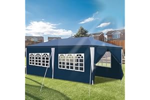 Daromigo Cenador impermeable de 3 x 6 m, color azul, para fiestas, protección UV, con paneles laterales y grandes ventanales, estable, resistente al invierno, para bodas, exteriores, jardín, fiestas