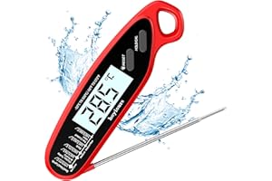 hoyiours Termometr do grilla, termometr do smażenia, termometr do mięsa, wodoszczelny IPX6, cyfrowy termometr kuchenny z 3 sekundowym odczytem i 12 cm składana długa sonda do grilla, piekarnika,