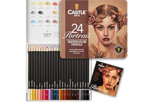 Castle Art Supplies Caja Lápices Acuarela Estilo Retratos | 24 Intensos Colores | Pinta y Dibuja al Mismo Tiempo | Para Artistas experimentados y como Regalo | En una Caja Metálica Especial