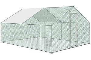 Aufun Pollaio con Serratura Gabbia in Acciaio Zincato Tetto Ombreggiante Rivestito in PVC per Gabbia per Polli Pollaio Gabbia per Uccelli Piccoli Animali, 3 x 4 x 2 m