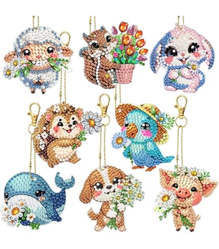 Kit Diamond Painting Portachiavi Natale - 8 Disegni 5D, Fai Da Te, Decorazioni Natalizie