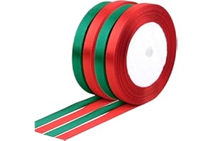 FEPITO 4 Pcs 10mm Satin Ribbon - Red & Green Christmas Ribbons for Gift Wrapping & Crafts (2 Red, 2 Green)