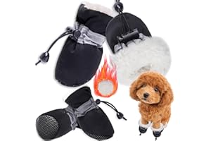 PPGGOPP Hundeschuhe Pfotenschutz,4PCS Plüsch Hundestiefel,Hundeschuhe Winter,Hund Schneestiefel,Bequeme Atmungsaktive,Hundeschuhe mit reflektierenden Riemen,für kleine, mittlere,Sport im Freien (Schwarz 5)
