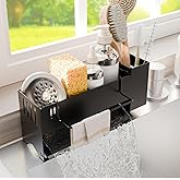 Wantocore Porte Eponge Evier Cuisine, Support Eponge avec Fonction Egouttoir, Organisateur Evier Cuisine avec Compartiments A