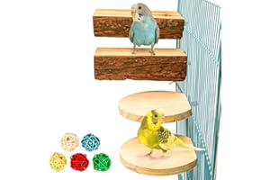 Reyshin 4 Stück Vogelsitzbrett, Wellensittich Sitzbrett Vogelspielplatz Knabberspielzeug Vogelkäfig Zubehör Vogelzubehör mit 5 Rattenball für Vögel wie Nymphensittich Kanarienvogel Agaporniden (H01)