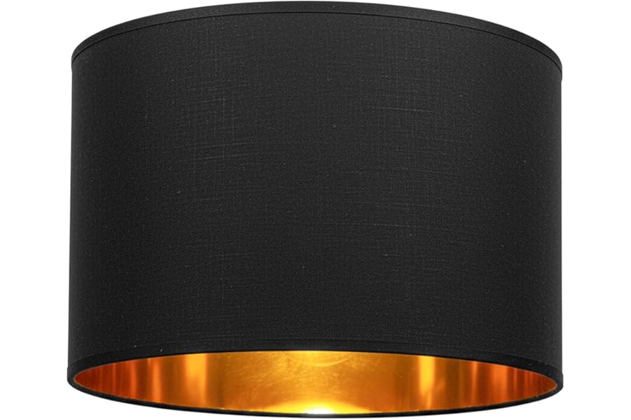 GIGGI Fabric Lamp Shades with Golden Inner, 8" Black Lampshades for Ceiling Lights, Table Lamps & Floor Lamps, Light Shade Ceiling for Living Room, Bedroom, Kitchen, Hallway, Home Décor (Black, 8")