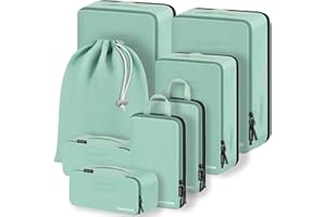 Compression Packing Cubes, Lumesner 8 Set Travel Packing Cubes for Carry on Suitcases, Compression Suitcase Organizers Bag Set & Travel Cubes (8-piece, Green)