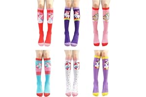 XEPST 6 par dziewczęcych podkolanówek - kolorowe kreskówkowe wzornictwo ciepłe bawełniane podkolanówki buty do połowy łydki zabawne skarpety do szkoły dziwne skarpety dzień 3-12 lat dziewczynki