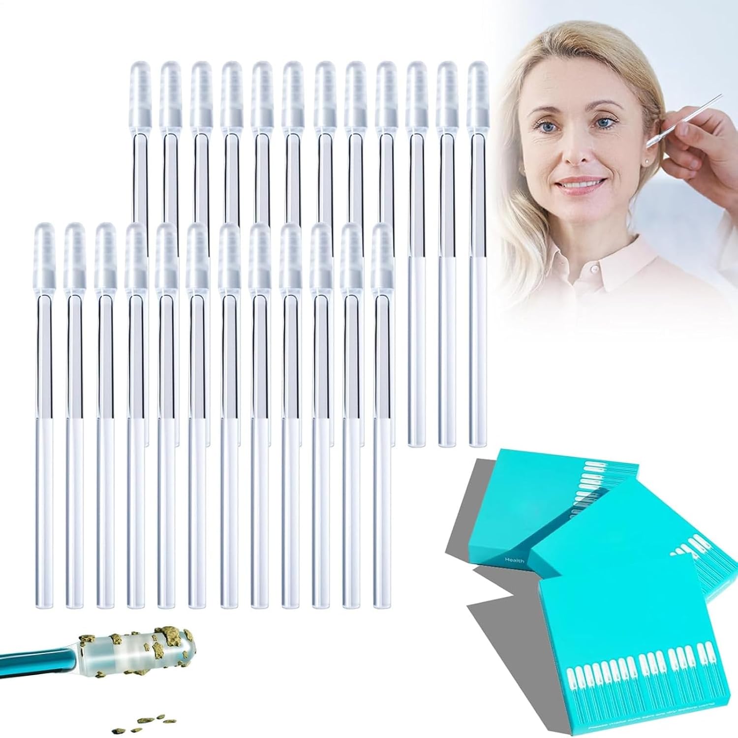 48PCS Limpiador Oidos, Adhesive Ear Digging Stick, Bastoncillos Oidos Adhesivos Con Punta Blando Lavable, Limpiador De Oídos, Herramienta Quita Ceras para Niños Y Adultos