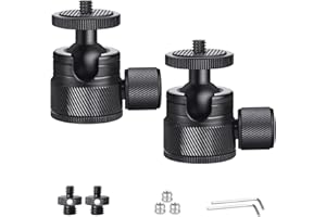 ARTCISE CB20 Lot de 2 mini têtes de trépied en métal 20 mm et trou de filetage 3/8" avec adaptateur fileté mâle 1/4"-20