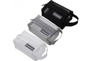 CHAGOO Portable Square Mesh Storage Bag, Mesh Makeup Bag with Zipper, Mesh Toiletry Bags for Traveling, Toiletry Bag Nylon Small Makeup Bag for Purse (3 Colors)