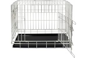 Lords & Labradors Deluxe Metal Dog Crate in Silver (Large, 36”) | Foldable Dog Crate with Tray | 2 Door | Pet Safe Galvanised Steel | Metal Crate for Dogs Includes Handle | Wired Metal Dog Crate